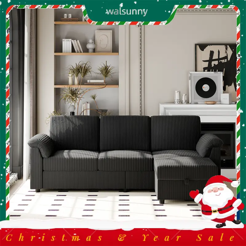 Walsunny L-Shaped Convertible Sectional Sofa Couch with Removable Pillows, 79in Reversible modular High Resiliency Foam Cushions,Ottoman, Black