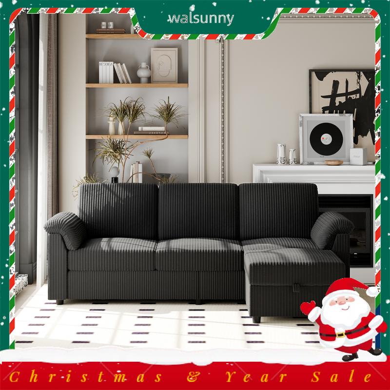 Walsunny L-Shaped Convertible Sectional Sofa Couch with Removable Pillows, 79in Reversible modular High Resiliency Foam Cushions,Ottoman, Black