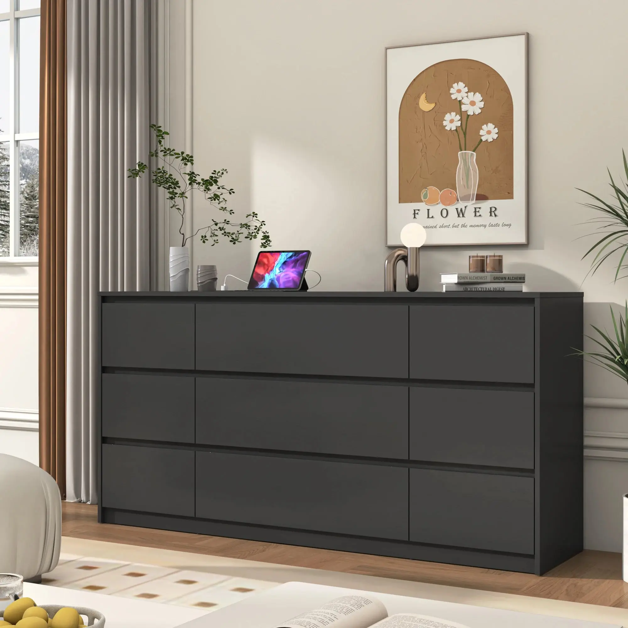 9 Drawer Dresser for Bedroom with Charging Station, 63"