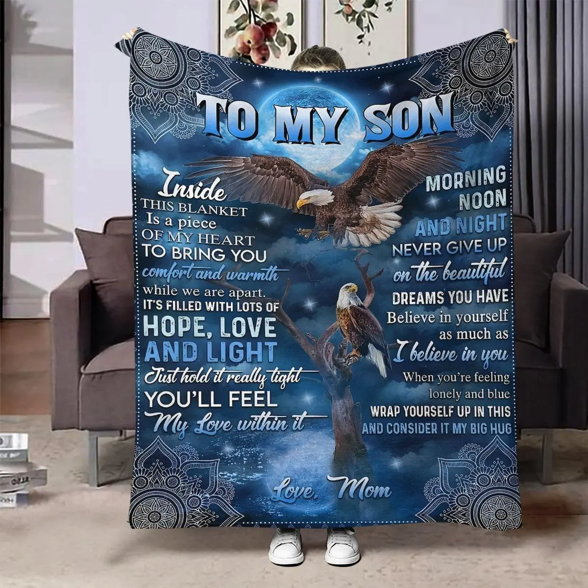 Letter Print Blanket, Air Conditioning Blanket, Slogan Print Blanket, Soft Throw Blanket for Home Office Travel, Gift for Son from Mom