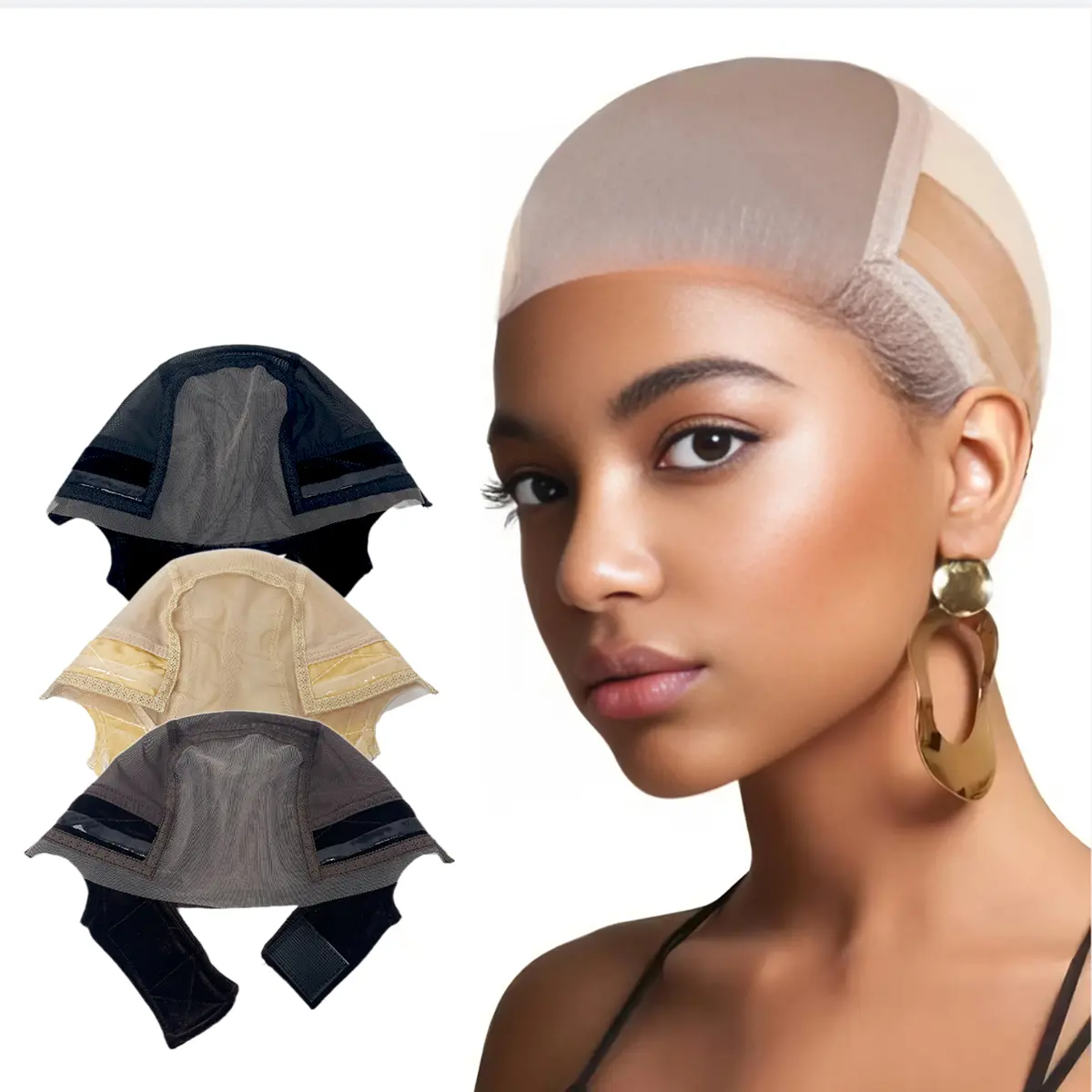 Lace Wig Caps for Women, Wig Caps with Grip Band for Keeping Wigs in Place, Glueless Wig Grip Cap with 4x5 Transparent Lace Wig Caps, Non-Slip Adjustable Elastic Headband