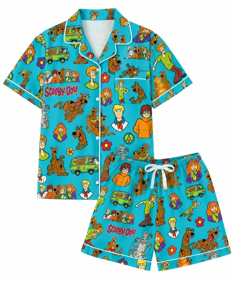Retro Halloween Movie Pajamas Set, Cute Dog Spooky Season Sleepwear