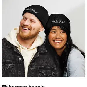 Waya Apparel Black fisherman beanie with White Cursive Lettering Casual Style for Versatile Wear