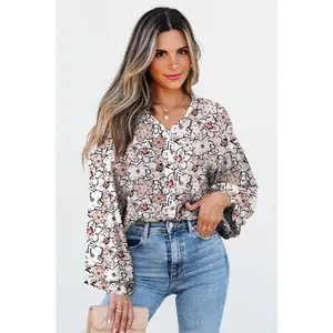Floral Frilled Puff Sleeve Button Down Shirt