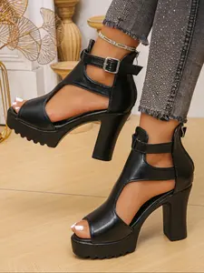 Women's Summer Comfort Fish Mouth Open Toe Platform High Heeled Sandals, Stylish Versatile Elegant Women's Footwear, Perfect for Outdoor Summer Use, Strap Heels, Strappy Heels