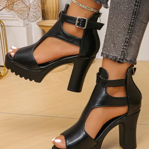 Women's Summer Comfort Fish Mouth Open Toe Platform High Heeled Sandals, Stylish Versatile Elegant Women's Footwear, Perfect for Outdoor Summer Use, Strap Heels, Strappy Heels, Fashionable Party Evening Shoes