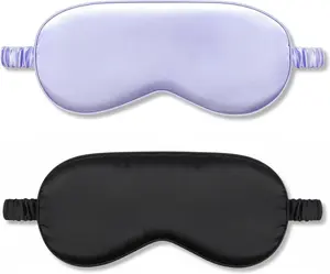 2Pack Silk Sleep Mask,Eye Mask for Sleeping，Elastic Blackout Eye Mask & Blindfold for Full Night's Sleep,Travel and Nap(Black+Purple)
