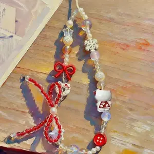 Cute Cartoon Cat Beaded Chain Phone Case Strap, Phone Charms, High-End Charm Bag Pendant, Girls' Heart Design, Perfect for Phones and Bags