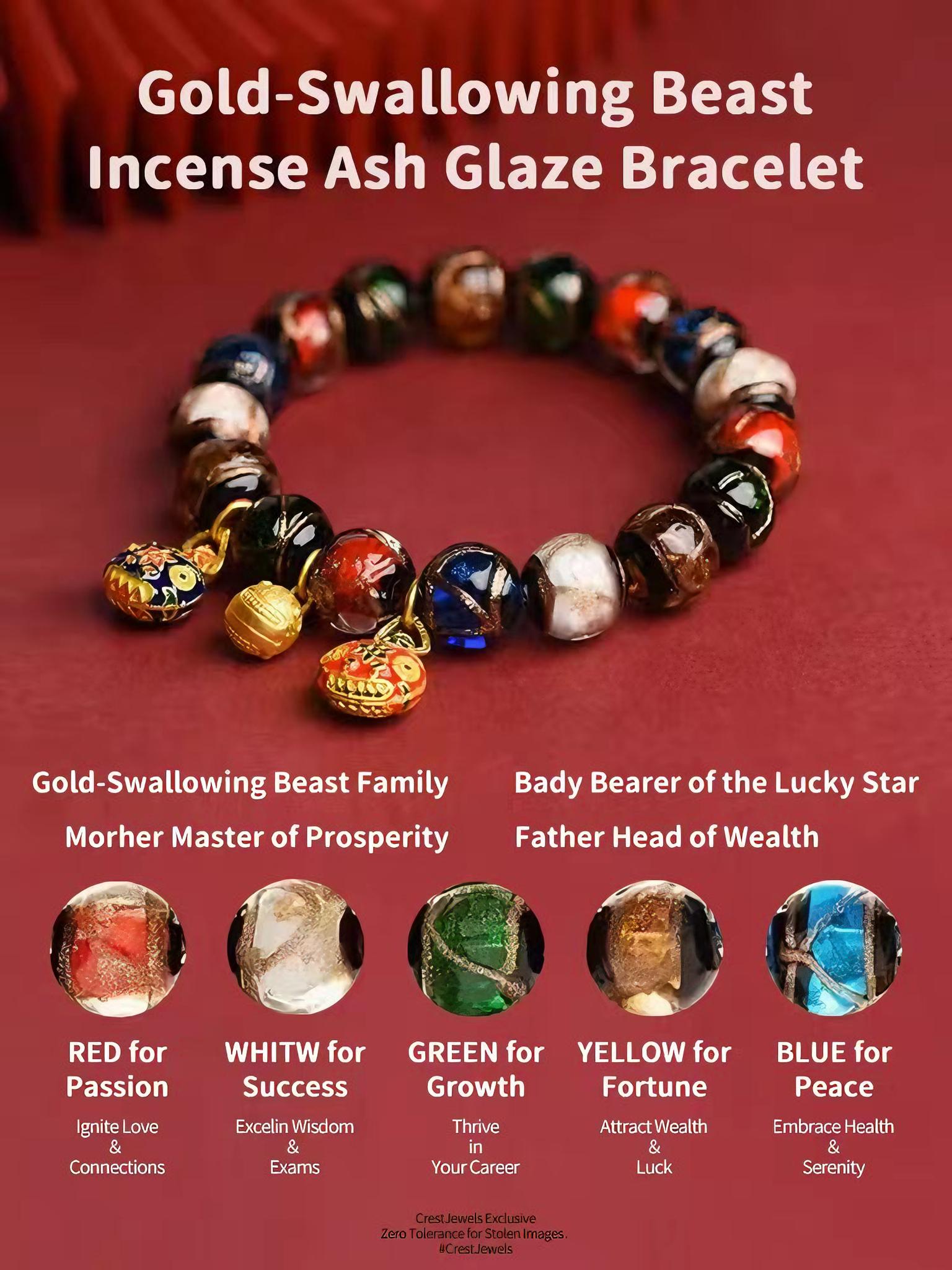 GEMRICH Temple sacred incense ash bracelet, Chinese feng shui beaded bracelet, Five Elements bracelet, wealth-attracting charm bracelet