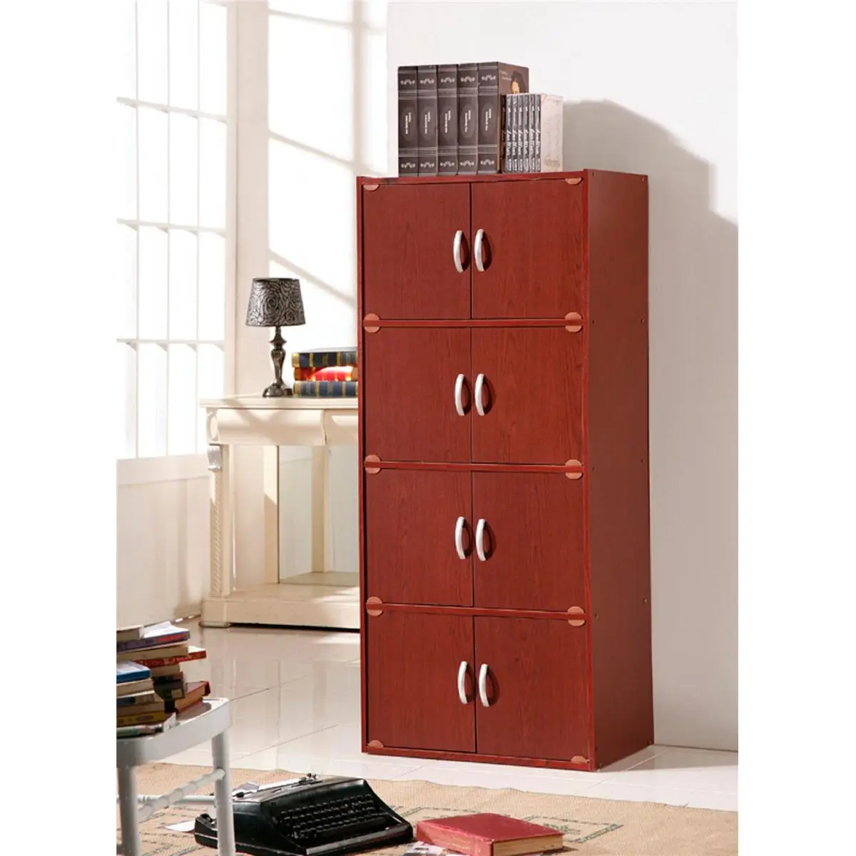 212 MAIN 8-Door Storage Cabinet - Mahogany Finish Multi-Use Storage Unit for Textiles, Soft Furnishings, Fabrics & Sewing Supplies Organization