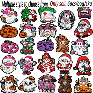 6pcs Silicone Beads Halloween Christmas Ghosts Santa Claus Tree, DIY Jewelry Making Supplies Keychains Bracelets Party Decorations, DIY Beading Accessories, Beads Charms Accessories, DIY Craft Embellishments, Charm Accessory