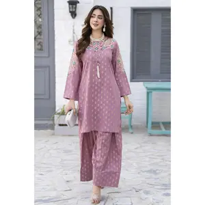 2pc Mauve Embroidered Jacquard Lawn Farshi Shalwar Suit by Zaiwa – LTZ1