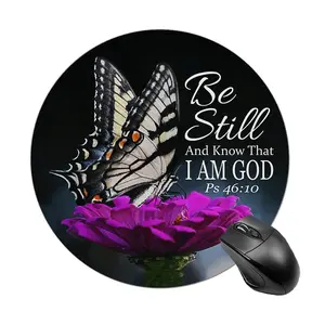 Butterfly & Inspirational Quote Pattern Mouse Pad, Round Mouse Pad, Non-slip Rubber Mouse Pad, Desk Accessories, Office Gift