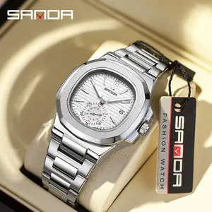 Valentine's Day Stainless Steel Square Dial Watch for Men – Analog Quartz, Date & Week Display, Waterproof, Luminous, Perfect for Everyday & Gifting