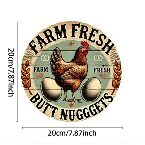 Chicken Signs Farm Fresh Butt Nuggets Rooster Kitchen Decor - 1pc 8x8 Inch Round Aluminum Wall Mount, Rustic Wall Art with Rooster & Eggs Design, Waterproof & Dustproof, Ideal for Home, Porch, Bar, Coffee Shop, Garage - A Charming Gift, Chi Toilet