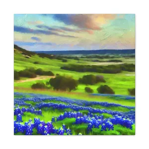 Lillian Fortinan Canvas Decor of the Hill Country with Bluebonnets and Green Grass - Beautiful Texas Landscape Print for Home Decoration