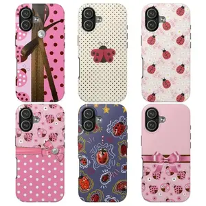 Cute Ladybug Pastel Phone Case for iPhone 17 16 15 14 13 12 11 – Blossom Floral Garden, Sweet Kawaii Polka Dots & Bow Aesthetic  Pink Ribbon Minimal Midnight Doodle ️ Shockproof & Protective Cover Perfect Gift for Girls & Kawaii Lovers