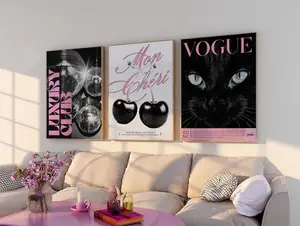 Black and White Set of 3 Wall Stylish Prints Decor Girly Wall Art Vogue