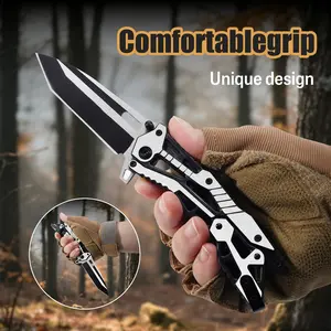 Portable EDC multifunctional tactical outdoor folding knife with a unique mechanical opening mechanism; pocket/belt clip for convenient everyday carry; specialized outdoor cutting tool for climbing and fishing; essential for camping and hiking.