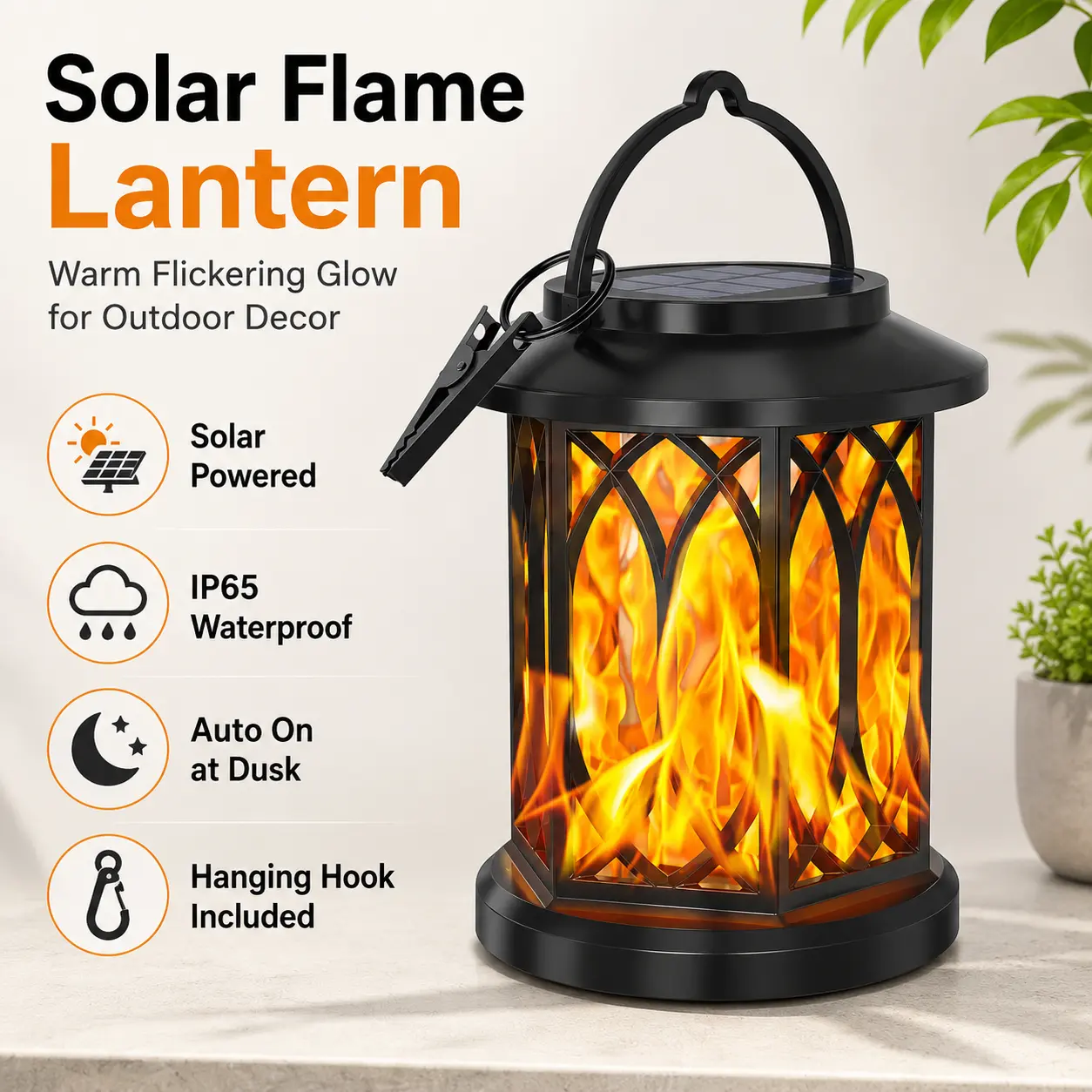 LED  Flame , Hanging Lantern with Hook & Clip, Vintage Decor Lamp for , Powered  Flame , Hanging Vintage Lantern with Clip & Hook, IP65 Waterproof  Decorative Lamp for  Patio Porch Pathway Halloween Christmas Decor outdoor garden light