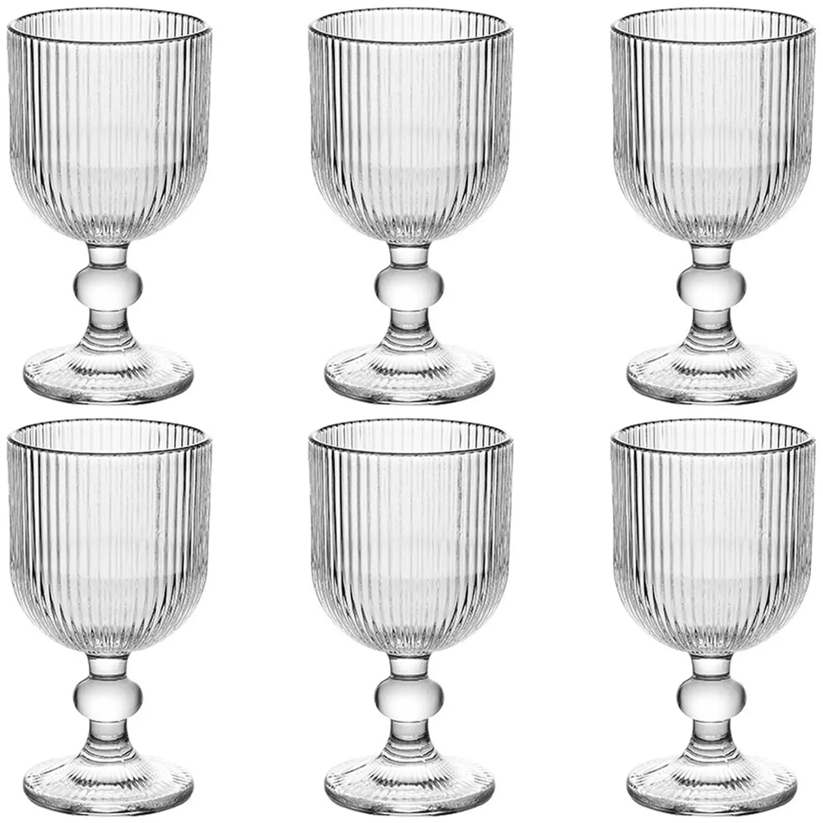 Vintage Glassware Water Goblets Drinking Clear Wine Glasses Set Of 6 Embossed Drinkware Stemware 13 Oz For Wedding Party Bar Christmas