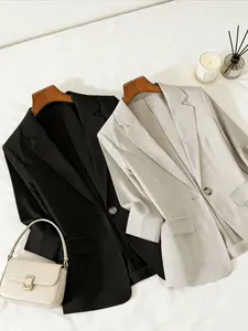 Women's two-piece plain color single-breasted double-pocket half-sleeve five-point suit jacket, suitable for spring and summer suitable for commuting outfit.