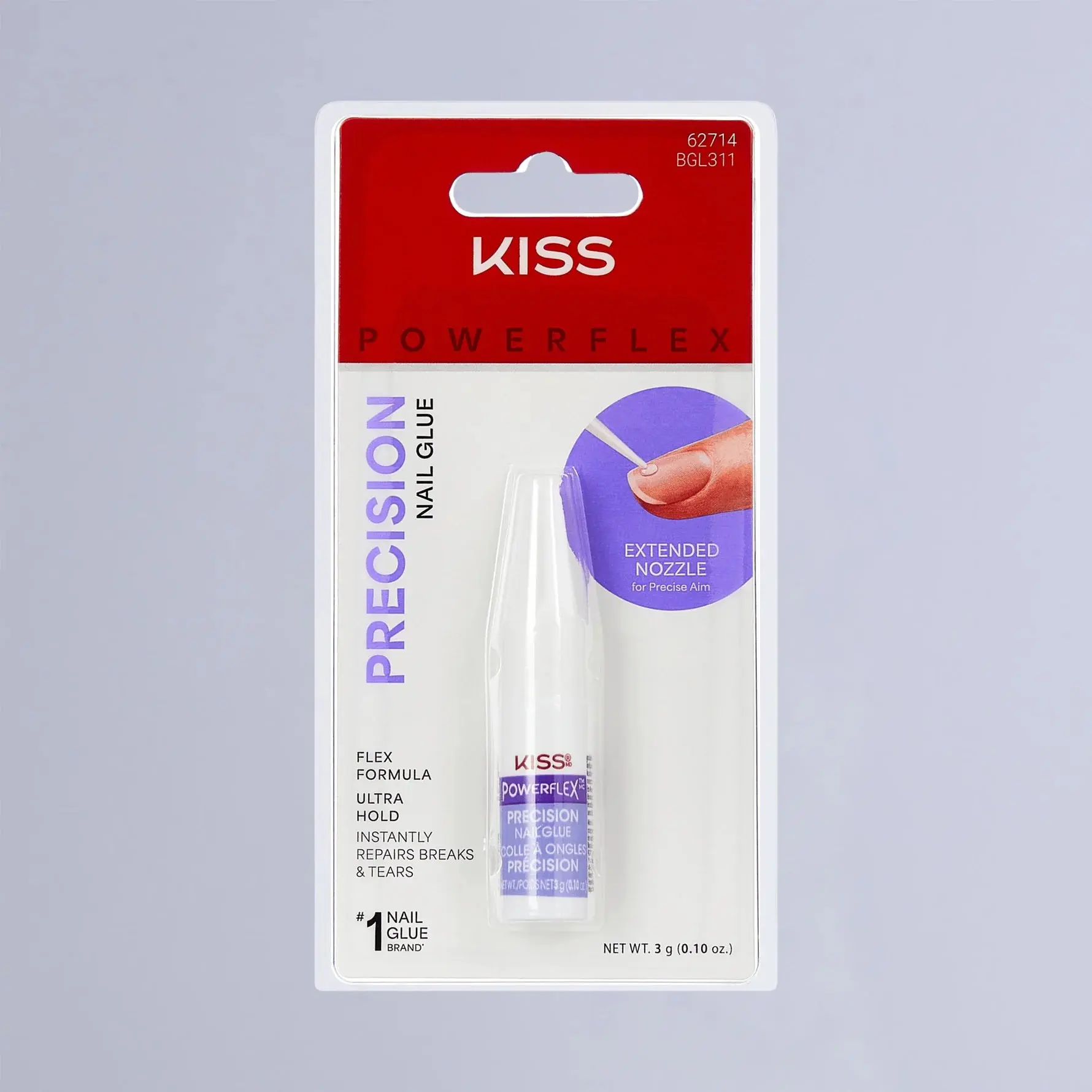 KISS Powerflex Nail Glue BGL311, Fast-Drying Flex Formula with Strong Hold, Precision Nozzle Tip for Perfect Placement