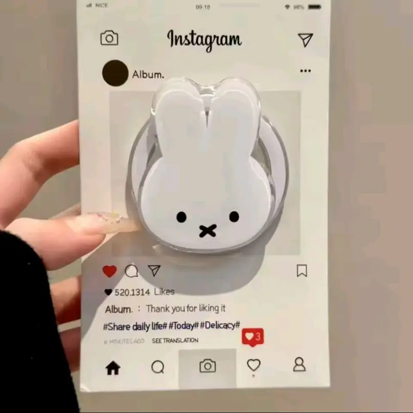 Kawaii Miffyi Rabbit Magnetic Phone Stand | Cartoon Telescopic Portable Stand Magnetic Mobile Phone Airbag Stand Girl Birthday Gift