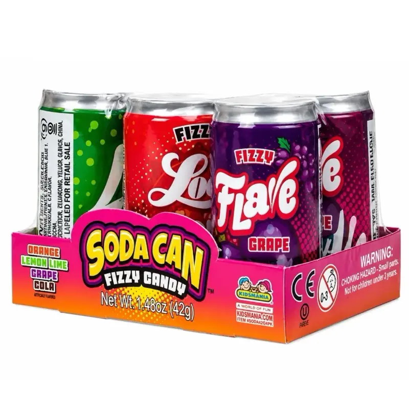 6 mini Soda Can Fizzy Candy Variety Pack | 6 mini cans per Pack | Mini Soda Can Candy with Orange, Lemon Lime, Grape & Cola Flavors | NY Snack Pantry