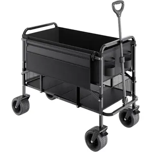 VEVOR 400L/450lbs Large Collapsible Double Decker Wagon, Foldable Heavy Duty Beach Wagon Cart with Big Wheels for Sand, Folding Utility Sports Cart for Camping GardenVEVOR Super Brand Day