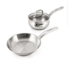 BergHOFF Belly Shape 3Pc 18/10 SS Fry Pan & Saucepan Cook Set