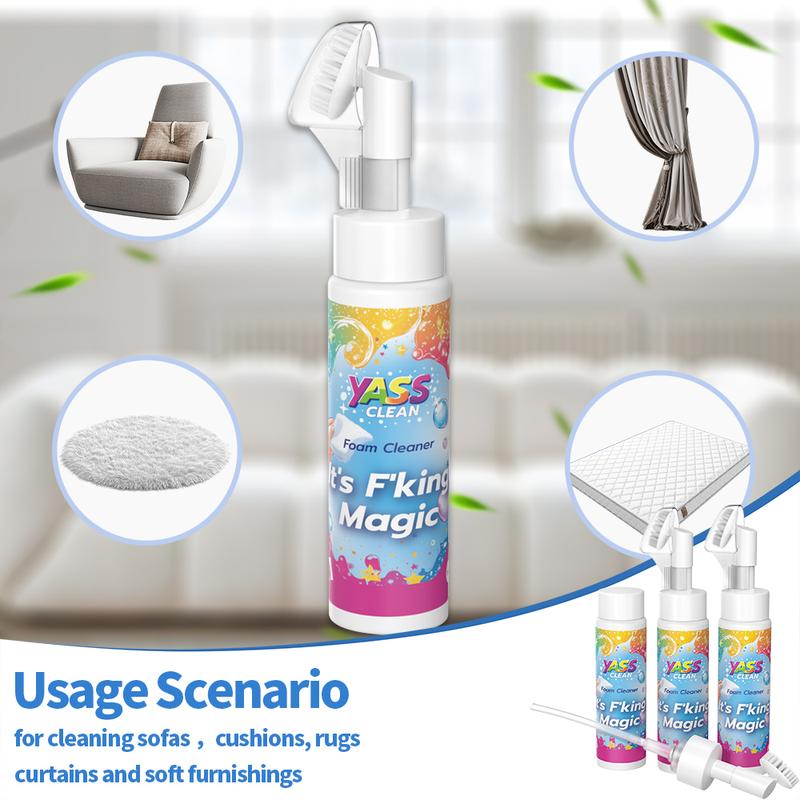 Yass Clean F'king Magic Foam Cleaner 3PACK 200ML Removes Stains With Carpet Cleaner Brush，Effectively Removes Stains And Odours Caused By Pets From Carpets And Upholstery