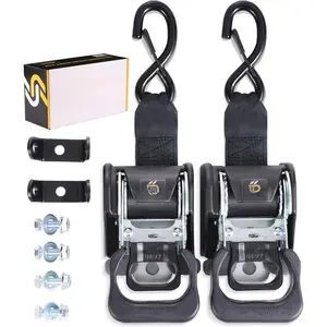 2 count Retractable Ratchet Straps (1 7/8 in x 4 ft) Heavy Duty Transom Tie Downs for Boat, PWC Trailer - Extra Mounting Brackets & Bolt Set,Safety Latch S-Hook,Break Strength 2,600LBS/1,180KG