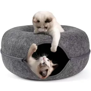 Indoor Cat Hide - and - Seek Donut - Shaped Bed, Detachable Circular Felt Tunnel with Washable Interior, 20in * 8in Dark Gray. Perfect for Cats’ Hiding, Playing & Napping, Stable & Cozy Cat House for Small to Medium Felines, Ideal Pet Furniture