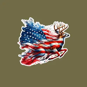 USA Flag Deer Sticker, Patriotic Art Style, Decal for Laptop, Water Bottle, Motorcycle