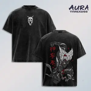Garou One Punch Man Washed T-Shirt Vintage Oversized Anime Streetwear Japanese Manga Graphic Tee Acid Wash Unisex Shirt Cool Back Print Hero Hunter Design Dark Aesthetic Fashion for Fans