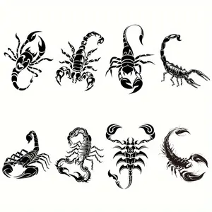 Skedimu Scorpion Temporary Tattoos Set of 8, Waterproof Long-Lasting Fake Tattoo Stickers for Body Art, Party Supplies & Decorations, Oblong Shape