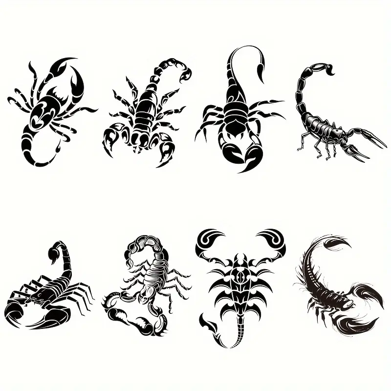 Skedimu Scorpion Design Temporary Tattoos, 8-Piece Waterproof Long-Lasting Oblong Fake Tattoo Stickers for Body Art, Party Supplies (Beauty & Personal Care)