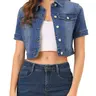 INSPIRE CHIC Casual Jacket Short Sleeves Crop Jean Denim Jacket