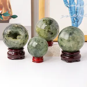 Natural Prehnite Crystal Sphere with Stand – Polished Green Healing Gemstone Ball for Wealth, Feng Shui, Meditation & Home Décor