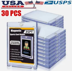 30Pack Magnetic Trading Sports Card Holders 35pt One-Touch Hard UV Protection