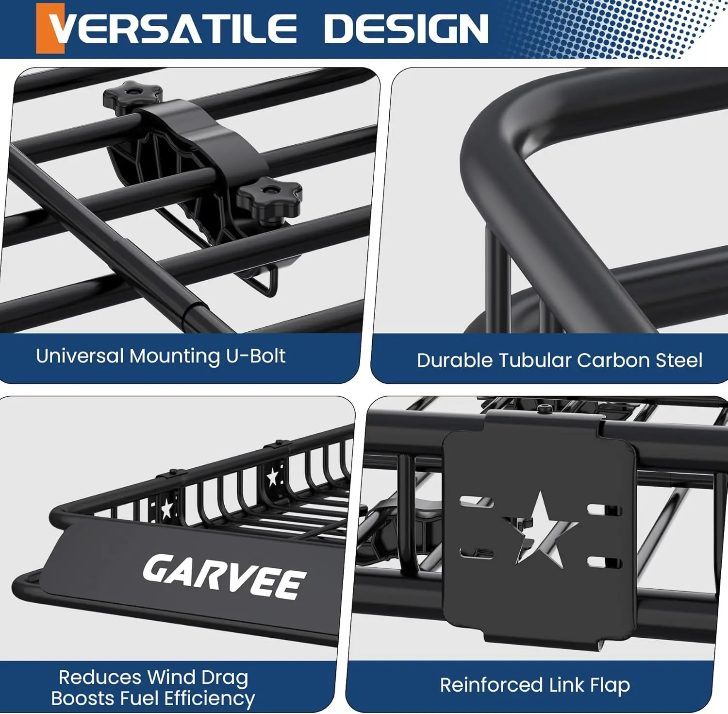 Garvee Heavy Duty Roof Rack Basket – 64" x 39" Steel Rooftop Cargo Carrier, 200 lbs Load Capacity, Powder Coated Finish, Includes Wind Deflector & Cargo Net, Compatible with SUVs, Trucks & Off-Road Vehicles