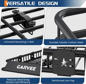 Garvee Heavy Duty Roof Rack Basket – 64" x 39" Steel Rooftop Cargo Carrier, 200 lbs Load Capacity, Powder Coated Finish, Includes Wind Deflector & Cargo Net, Compatible with SUVs, Trucks & Off-Road Vehicles
