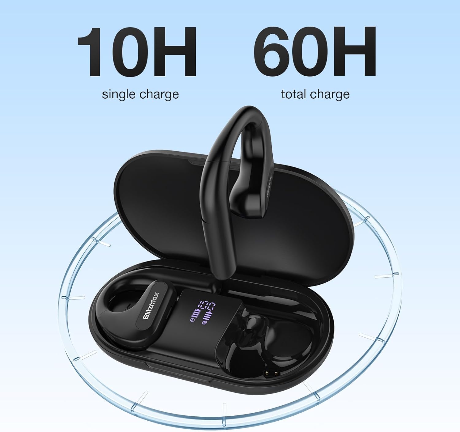 Open Ear Headphones Call Noise Cancellation, Comfort Wear, Enhanced Bass, True Wireless Earbuds for LED Power Display, 60H Playtime, Bluetooth 5.3, IPX5 Running Working