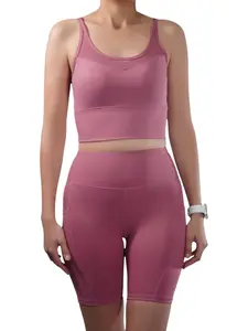 2-Piece Activewear Set- Criss-Cross Mesh Sport Bra & High-Waisted Biker Shorts- Side pockets- Yoga, Workout, Running