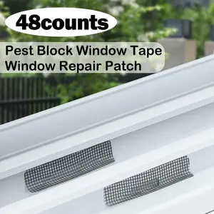 48 Counts Window Weep Hole Screen Patch, No-Drill Adhesive Water Guards, Sticky Fiberglass Mesh Repairs