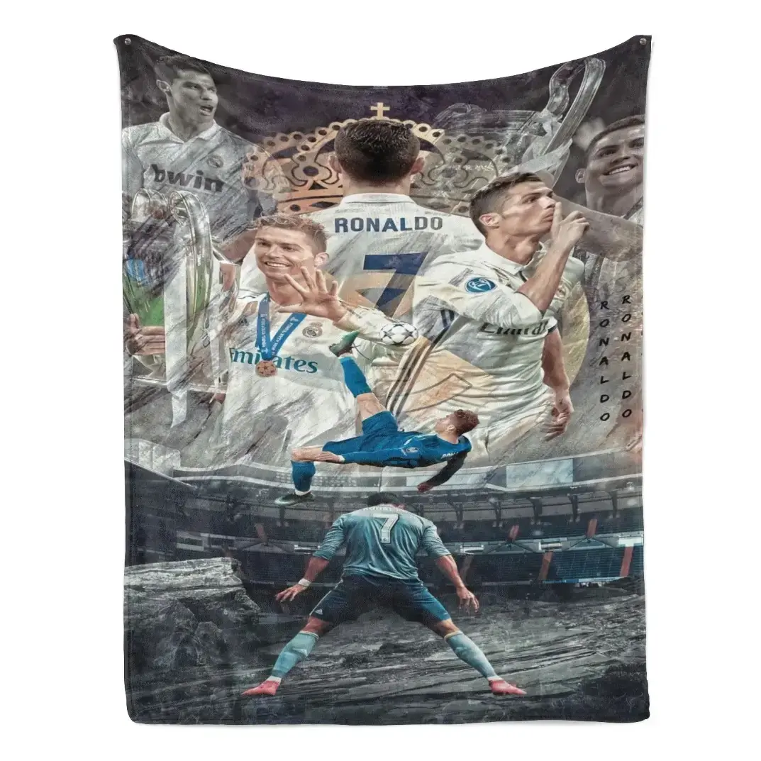 Cristiano Ronaldo CR7 Football Star Flannel Blanket, Soft Plush Fleece Throw for Adults Kids, Cozy Sofa Bed Bedroom Picnic Blanket, Soccer Fan Gift