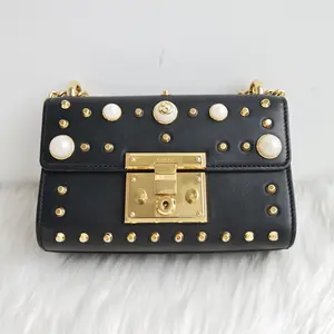 Pre-owned GUCCI Studded Padlock Shoulder Bag Black