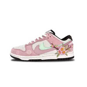 Nike Dunk Low Double Swoosh Women's Low-Top Sneakers In White And Pink With Peach Blossom Design, Soft Comfort, Slip-Resistant, And Durable Trending Shoes, House White Official Shoes to Get / Maison Mihara