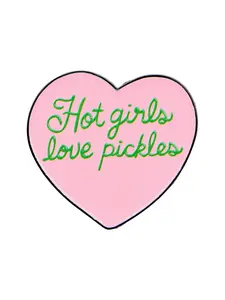 Hot Girls Love Pickle Heart-Shaped Inspirational Flower Brooch Pin, Unique Design Badge for Sweaters Dresses Backpacks, Fashion Accessory for All Seasons